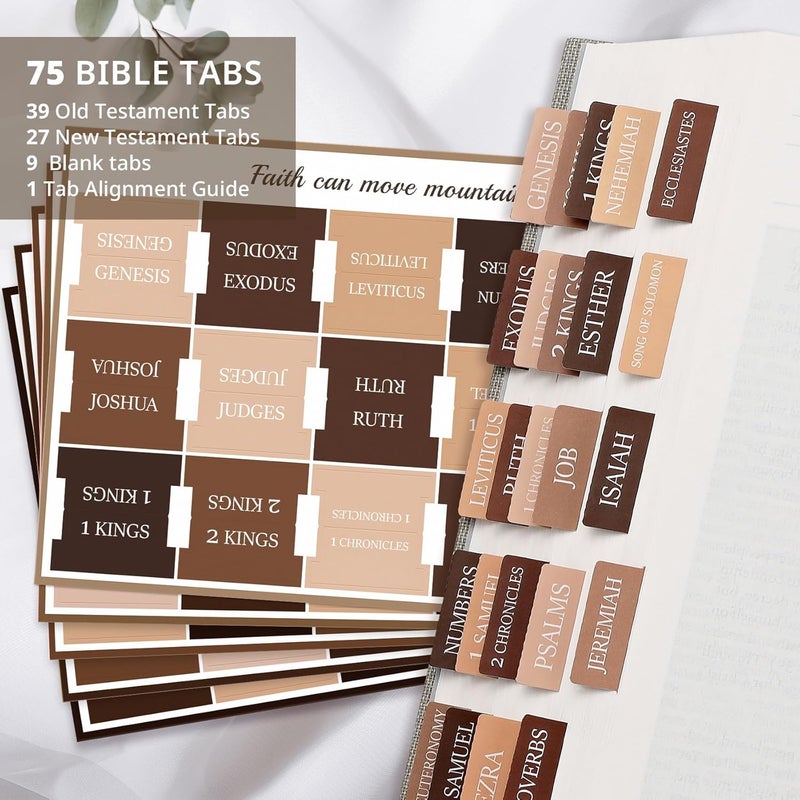 Taja Bible Tabs for Women & Men, Laminated Bible Tabs for Study Bible, Large Print Neutral Bible Tabs for Easy Navigation, Bible Index Tabs, 66 Tabs Old & New Testament, Extra 9 Blank Tabs - Bed of Oak - Image 2